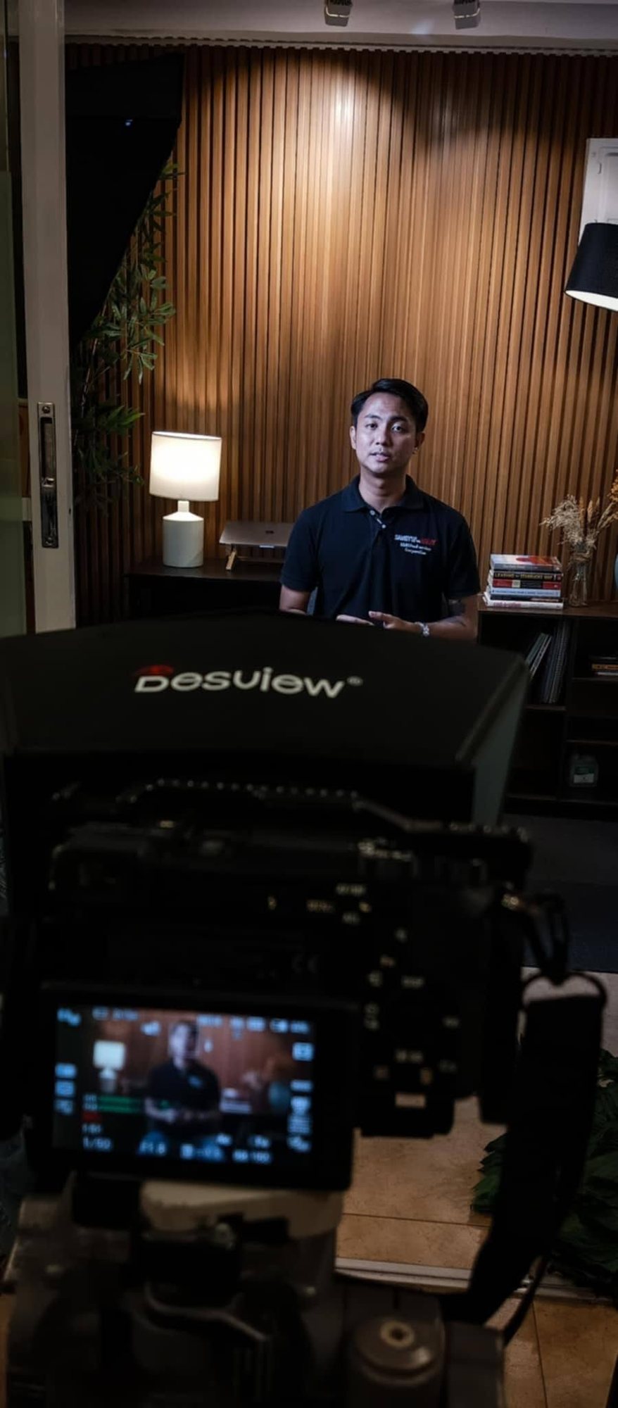 Interview set with cinema camera and monitor